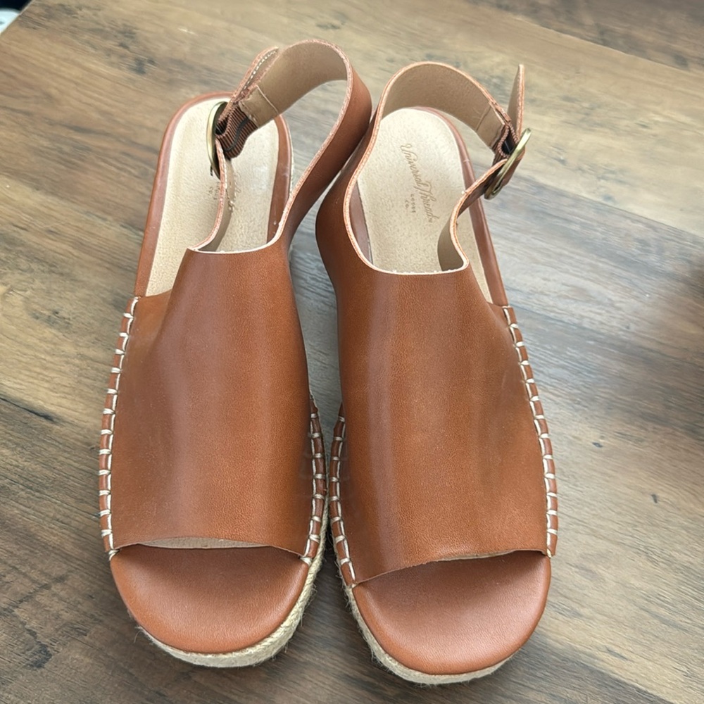 Brown slip on wedge sandal